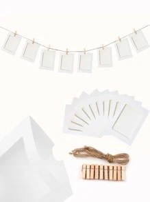 10pcs 5 Inch Paper Decorative Photo Pull Flag With 10pcs Clip & 1pc Rope, Modern Minimalist Decorative Pull Flag For Party - White - View 5