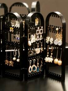 1pc Plastic Jewelry Storage Rack, Creative Solid Color Black Hanger Design Clear Earrings Storage Rack For Home - Black - View 2