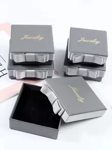 1pc Paper Jewelry Storage Box, Metallic Letter Graphic Bow Decor Ring Storage Box For Valentine's Day - Multicolor - View 1