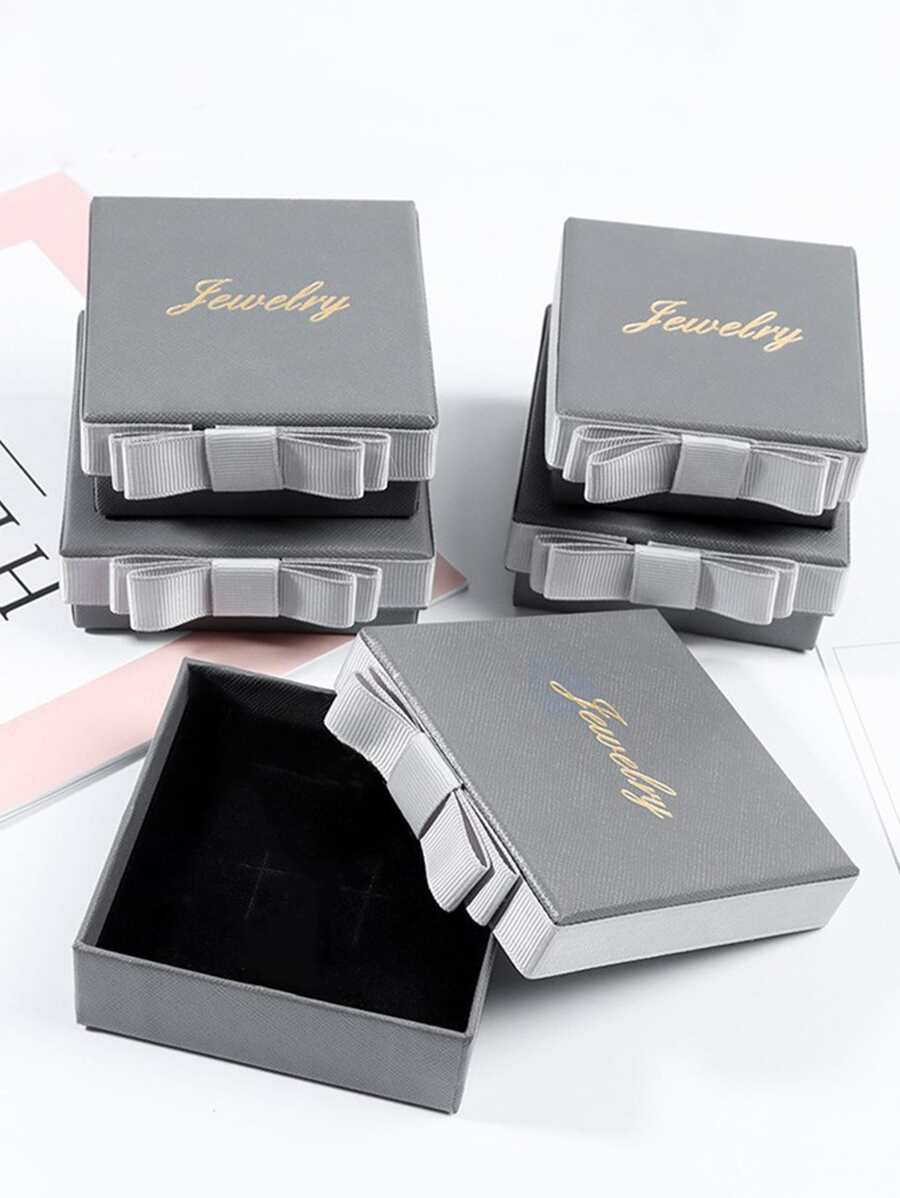 1pc Paper Jewelry Storage Box, Metallic Letter Graphic Bow Decor Ring Storage Box For Valentine's Day - Multicolor - View 1