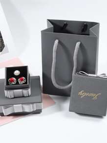 1pc Paper Jewelry Storage Box, Metallic Letter Graphic Bow Decor Ring Storage Box For Valentine's Day - Multicolor - View 6