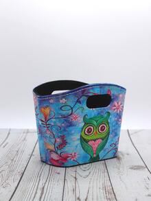 1pc Desktop Storage Basket, Cute Owl & Floral Pattern Desktop Organizer For Home - Multicolor - View 2