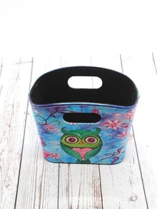 1pc Desktop Storage Basket, Cute Owl & Floral Pattern Desktop Organizer For Home - Multicolor - View 4