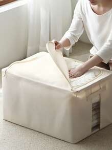 1個牛津布收納盒,鋼框可摺疊收納盒,pvc單窗移動盒,衣櫥衣物收納箱,可疊式收納箱 - 米色 - 查看 6