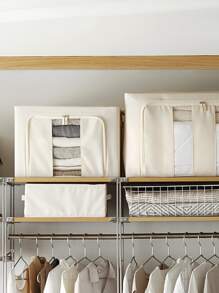 1個牛津布收納盒,鋼框可摺疊收納盒,pvc單窗移動盒,衣櫥衣物收納箱,可疊式收納箱 - 米色 - 查看 7