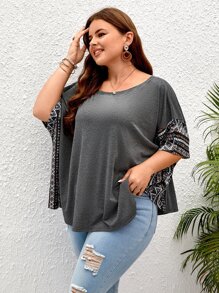 EMERY ROSE 大碼幾何印花蝙蝠袖T恤 - 深灰色 - 查看 5