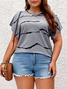 SHEIN LUNE 大碼紮染蝙蝠袖T恤 - 灰色 - 查看 5