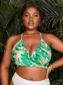 Cộng với kích thước bộ áo bikini Trọn gói Nhiệt đới - màu xanh lá - Xem 3