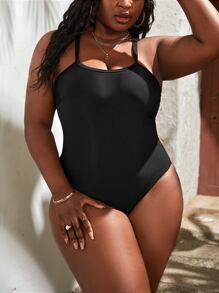 Bañador una pieza unicolor de espalda abierta con cordón - Negro - Ver 4