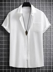 Manfinity Homme Men Solid Button Up Pocket Patched Shirt Without Tee - White - View 3