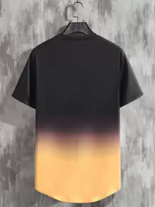 Manfinity Homme Men Letter Graphic Ombre Curved Hem Tee - Multicolor - View 2