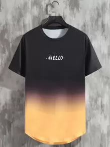 Manfinity Homme Men Letter Graphic Ombre Curved Hem Tee - Multicolor - View 3