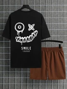 Manfinity EMRG 男士標語圖案T恤和短褲