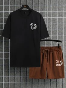 Manfinity EMRG 男士標語圖案T恤和短褲