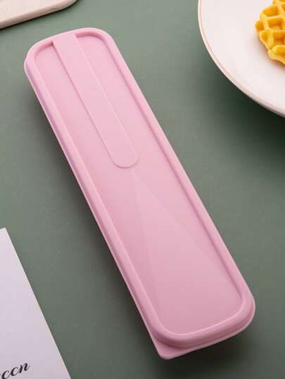 1入組PP儲物盒極簡長方形便攜式餐具儲物盒適用於學校