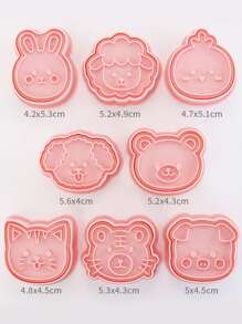 8pcs/set PP Cookie Stamp, Cute Cartoon Animal Design Cookie Press Mold For Kitchen Baking