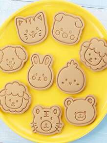 8pcs/set PP Cookie Stamp, Cute Cartoon Animal Design Cookie Press Mold For Kitchen Baking