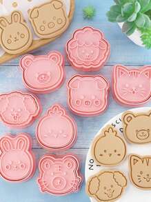 8pcs/set PP Cookie Stamp, Cute Cartoon Animal Design Cookie Press Mold For Kitchen Baking