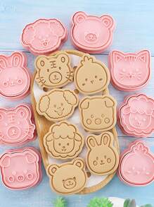 8pcs/set PP Cookie Stamp, Cute Cartoon Animal Design Cookie Press Mold For Kitchen Baking