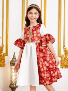 SHEIN Đầm Gái Xù Dây kéo Khối Màu Đồ họa Buổi tiệc - Nhiều màu - Xem 3