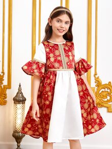 SHEIN Đầm Gái Xù Dây kéo Khối Màu Đồ họa Buổi tiệc - Nhiều màu - Xem 4