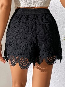 Breezaya Guipure Lace Overlay Shorts - Black - View 2