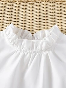 SHEIN Explorewe Tween Girl Contrast Guipure Lace Frill Trim Mock Neck Keyhole Back Sleeveless Blouse