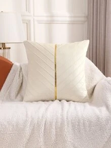 Miater 1入組金屬線細褶靠墊套無填充物現代布藝裝飾靠墊套適用於床沙發 - 米色 - 查看 5