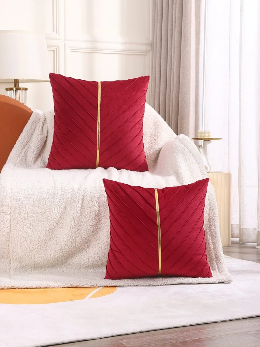 Miater 1 Dây Kim Loại Pintuck Nhung Đệm Bắc Âu Vải Trang Trí Ném Gối Mà Không Cần Chất Độn Cho Ghế Sofa - Đỏ - Xem 1
