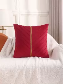 Miater 1入組金屬質感線針襇絲絨北歐風織物裝飾抱枕套不附帶枕芯適用於沙發 - 紅色 - 查看 5