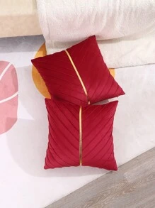 Miater 1入組金屬質感線針襇絲絨北歐風織物裝飾抱枕套不附帶枕芯適用於沙發 - 紅色 - 查看 4