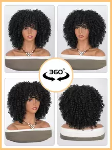 Peluca sintética afro corto rizado con tupe - Negro - Ver 5