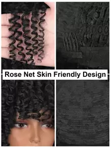 Peluca sintética afro corto rizado con tupe - Negro - Ver 6