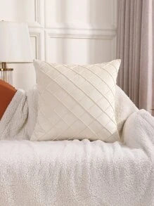 1 件柔軟毛絨手工褶皺枕套 - 米色 - 查看 4