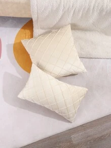 1 件柔軟毛絨手工褶皺枕套 - 米色 - 查看 8