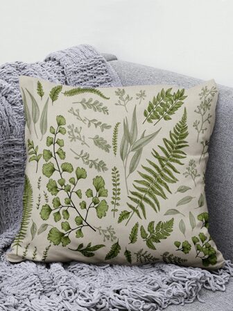 1pc Leaf Pattern Cushion Cover Without Filler, Modern Linen Decorative Throw Pillow Cover For Home, All Season