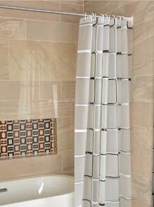 1pc EVA Shower Curtain, Geometric Pattern Waterproof Shower Curtain For Bathroom - Clear - View 5