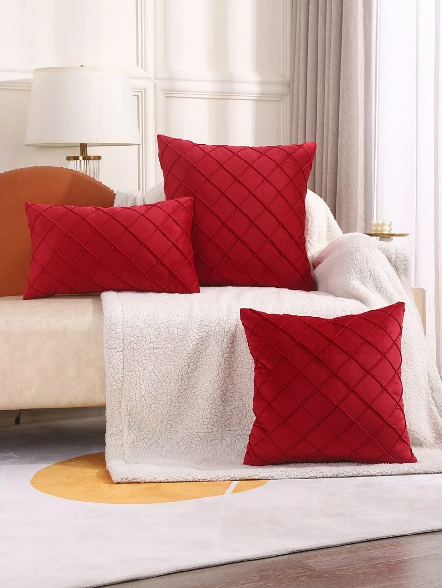 1 pieza Funda de almohada decorativa microfibra pliegue para casa - Rojo - Ver 1