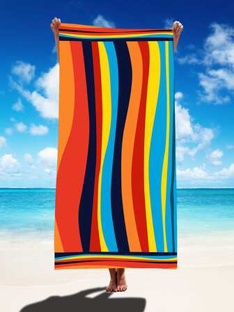 1入組條抽象條紋圖案沙灘巾現代拼色沙灘旅行巾