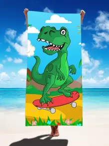 1入組恐龍印花沙灘巾卡通超細纖維矩形旅行沙灘巾適合游泳潛水夏季 - 彩色 - 查看 2