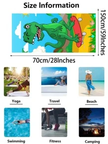 1入組恐龍印花沙灘巾卡通超細纖維矩形旅行沙灘巾適合游泳潛水夏季 - 彩色 - 查看 3