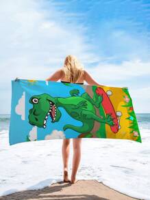 1入組恐龍印花沙灘巾卡通超細纖維矩形旅行沙灘巾適合游泳潛水夏季 - 彩色 - 查看 5