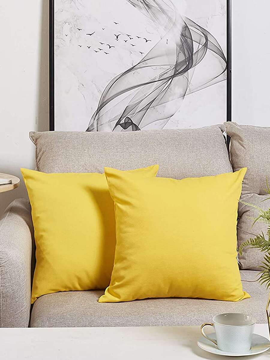 1入組黃色靠墊套極簡主義亞麻裝飾抱枕套適合家用 - 黃色 - 查看 1