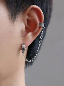 時尚流行1入組男士鍊式耳骨夾，不銹鋼首飾，適合珠寶禮物和時尚外觀