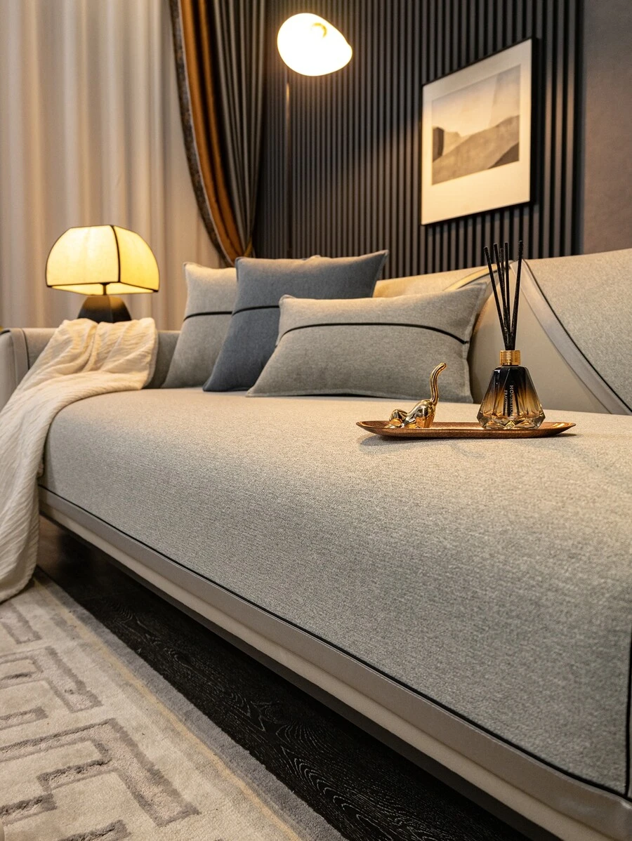 1入組灰色沙發巾滌綸沙發套毯子適合家用四季皆宜 - 淺灰色 - 查看 1