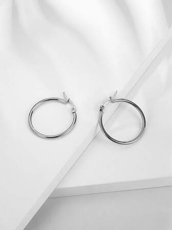 1入組簡約圈形耳環簡約圈形耳環圈形耳環簡約設計適合女士女孩派對節日禮物創意，不銹鋼首飾