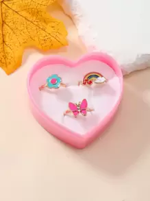 3pcs/set Girls Butterfly & Rainbow Decor Ring - Multicolor - View 1