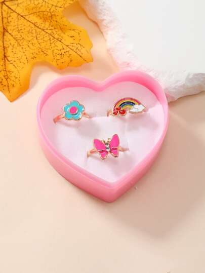3pcs/set Girls Butterfly & Rainbow Decor Ring