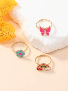 3pcs/set Girls Butterfly & Rainbow Decor Ring - Multicolor - View 3