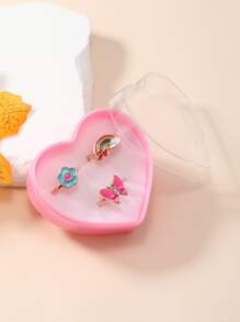 3pcs/set Girls Butterfly & Rainbow Decor Ring - Multicolor - View 4